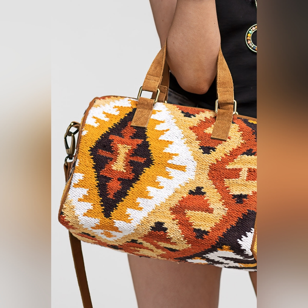 Handmade Boho Chic Satchel / Boston Bag - Navajo Aztec Inspired Design - Picture 6 of 8